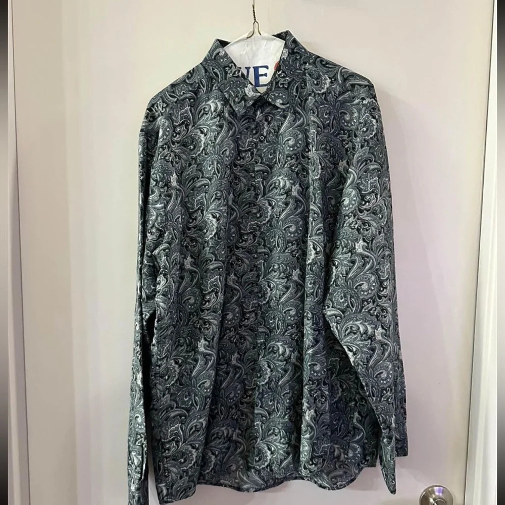 Premier League Men Large Black/White LS Dress Shirt